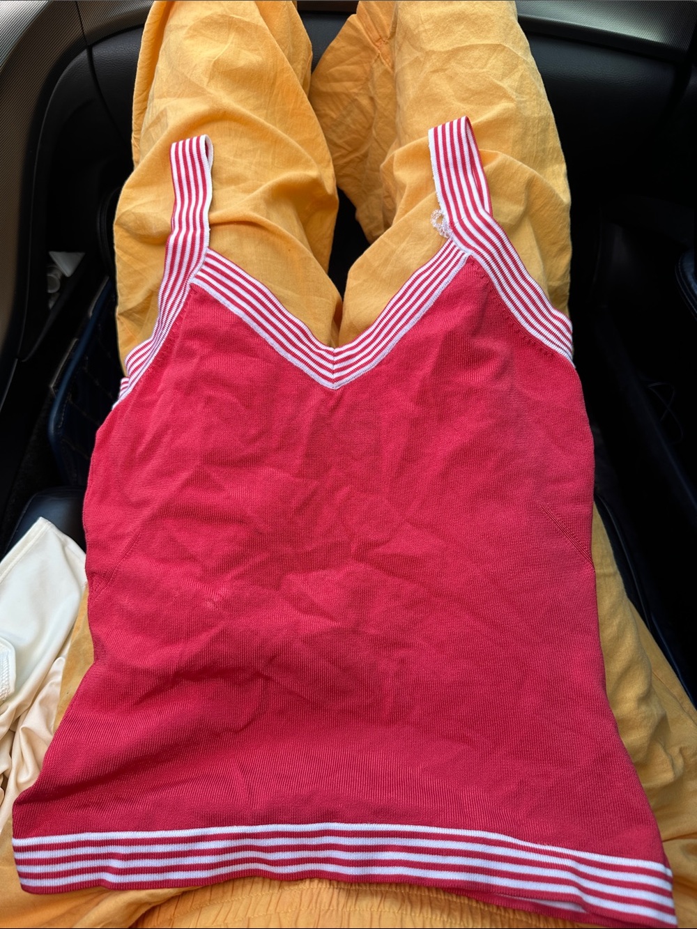 Red Striped Trim V-Neck Tank Top
